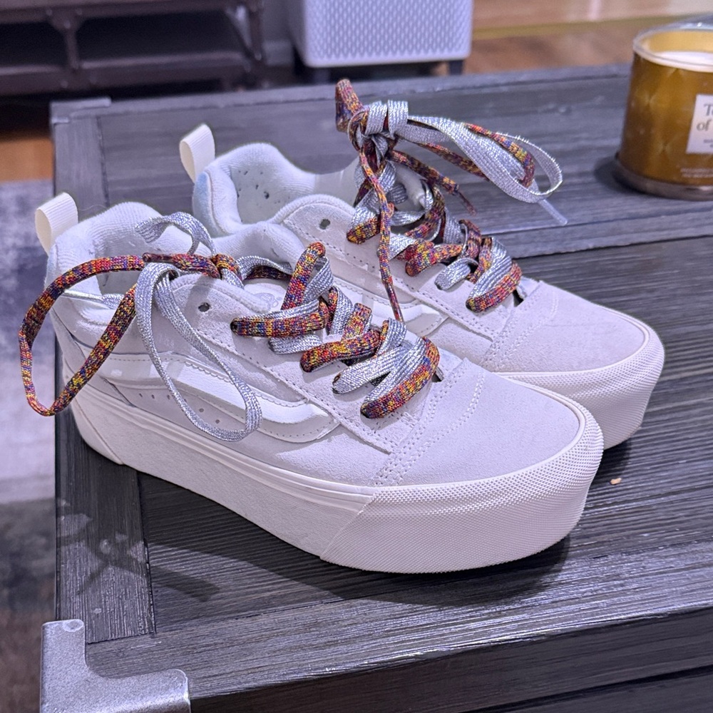 Vans Women's Cream Sneakers with Colorful Laces